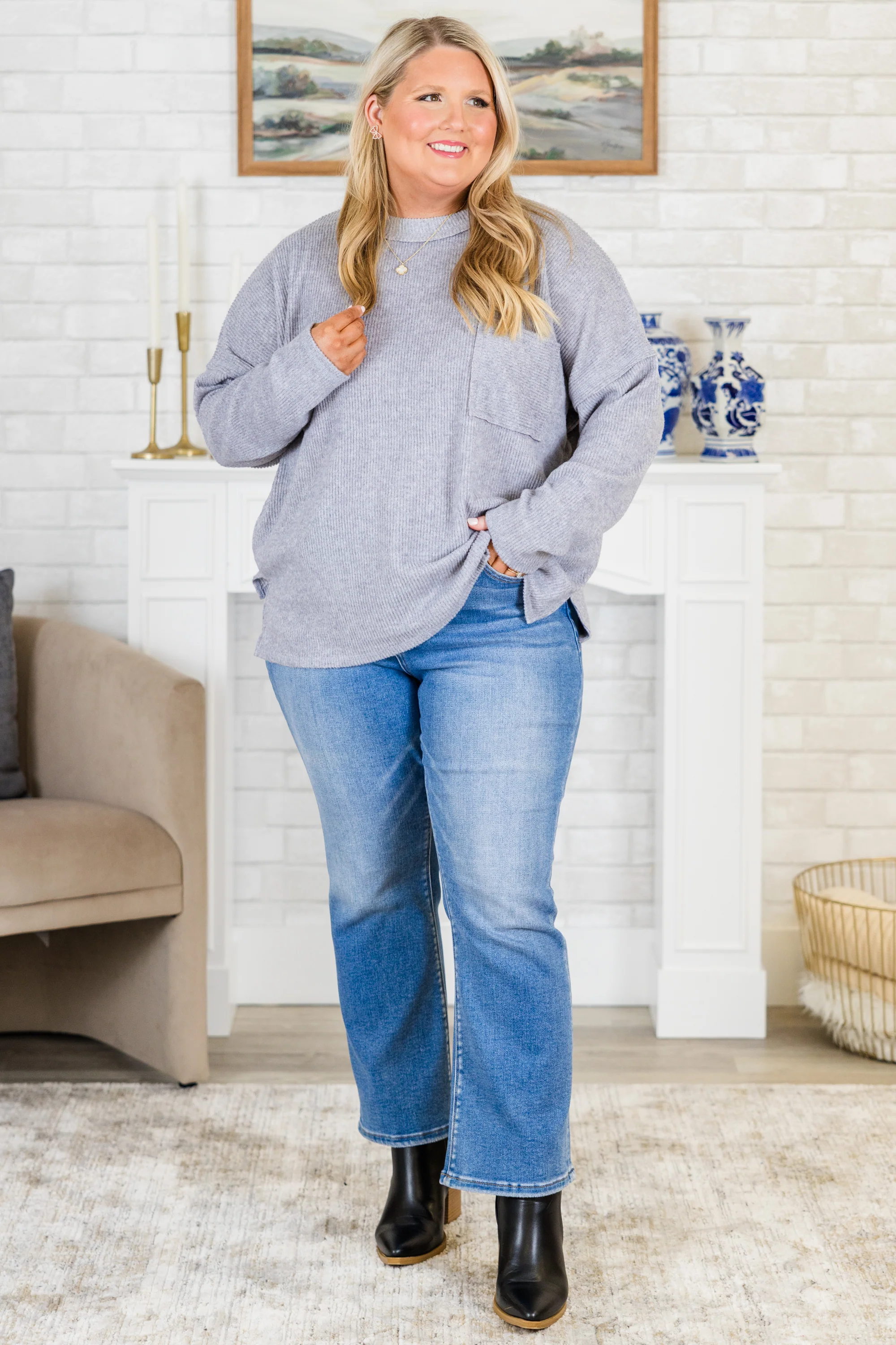 Lookin' Good Feelin' Better Sweater, Heather Gray - Giverhouse