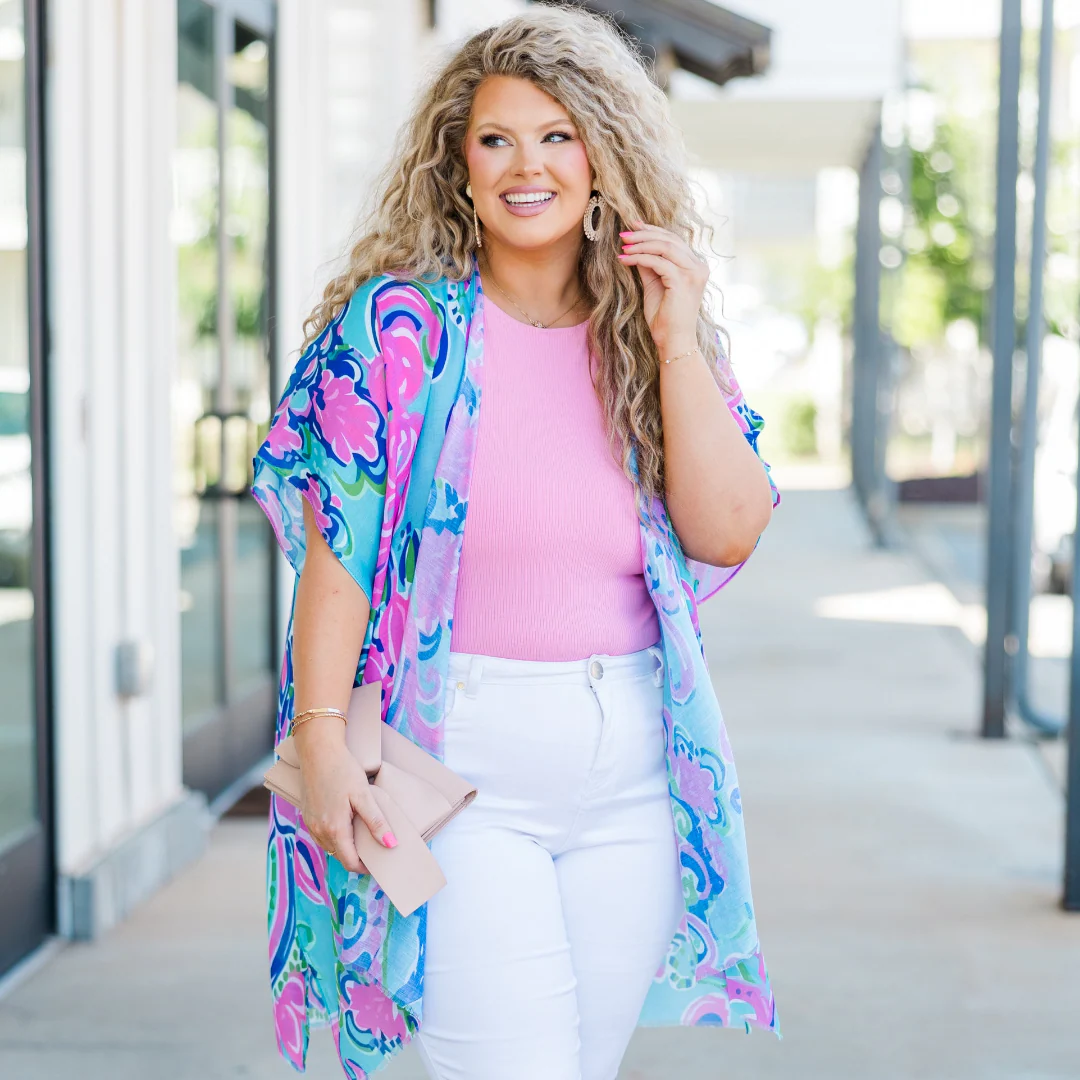 Tangled In Love Kimono, Blue-Pink - Giverhouse